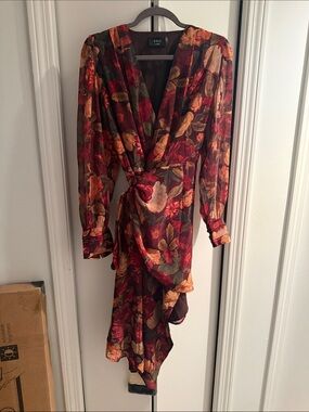 VICI Burgundy Floral Wrap Dress with Autumn Blooms